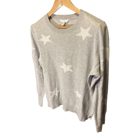 Time and Tru Gray Long Sleeve Knit White Stars Crewneck Sweater Sz XXL - Picture 3 of 8